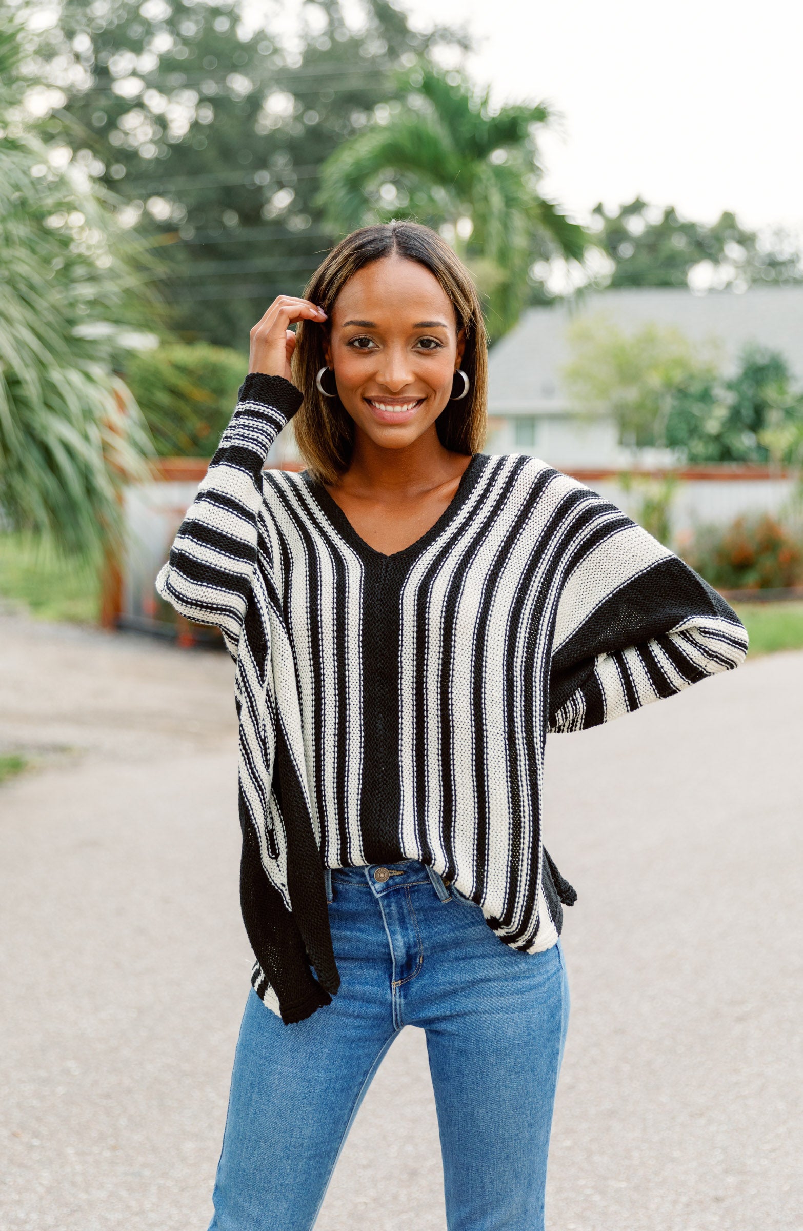 Jalia Lightweight Zebra Striped Sweater